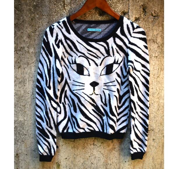 Alice + Olivia Sweaters - Alice + Olivia Zebra Cat Print Wool Sweater XS